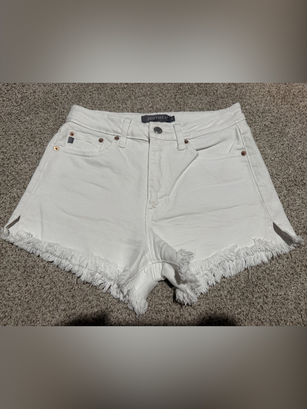 Just USA White Frayed Hem Denim Shorts